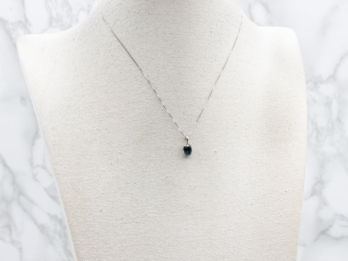 Teal-Blue Sapphire White Gold Pendant