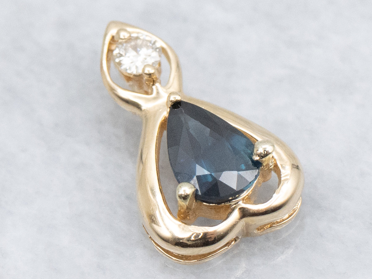 Teardrop Sapphire and Diamond Gold Pendant