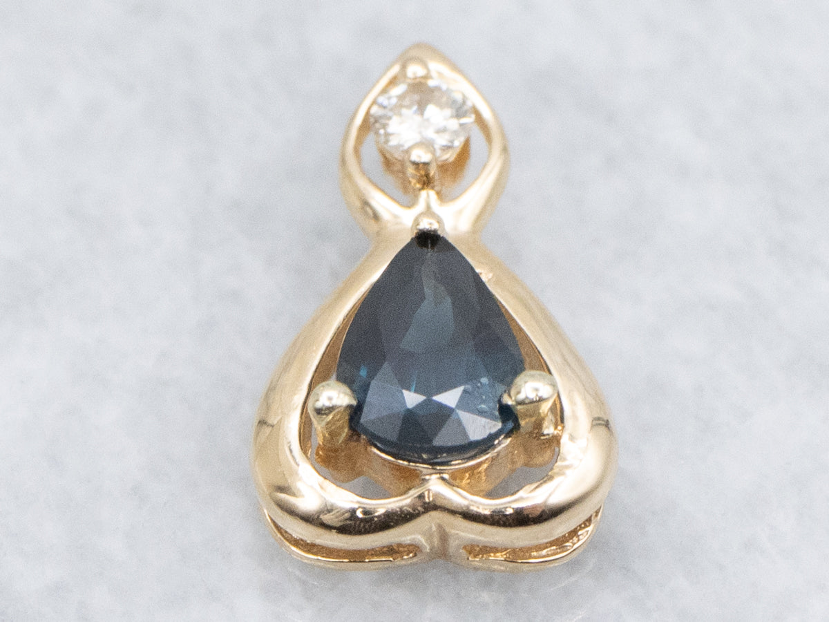 Teardrop Sapphire and Diamond Gold Pendant
