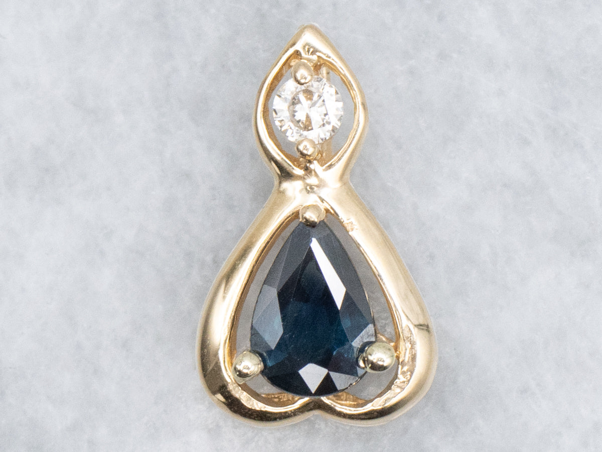 Teardrop Sapphire and Diamond Gold Pendant
