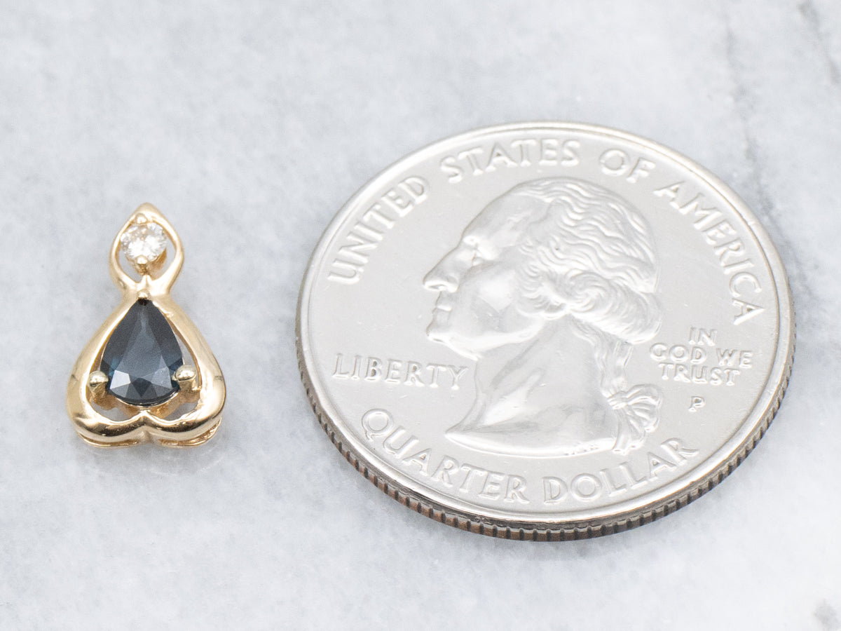 Teardrop Sapphire and Diamond Gold Pendant