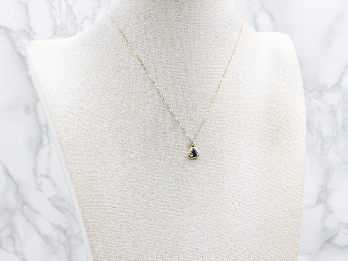 Teardrop Sapphire and Diamond Gold Pendant