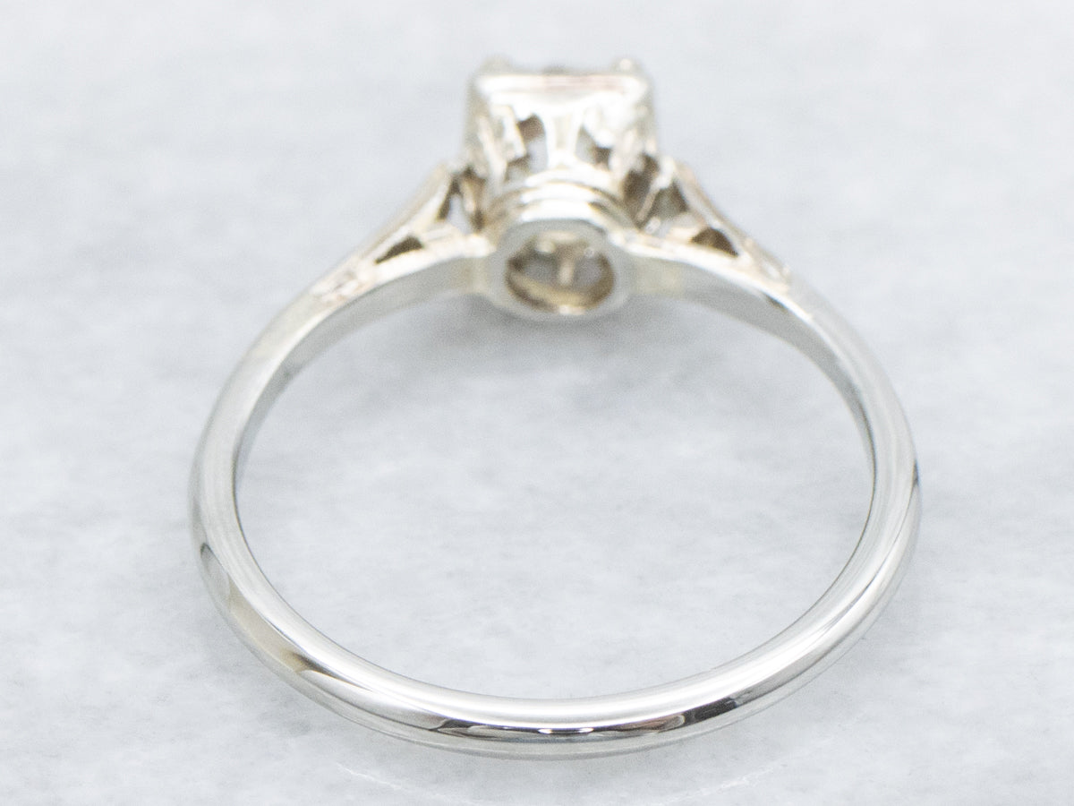 Antique Diamond Solitaire Engraved Gold Engagement Ring