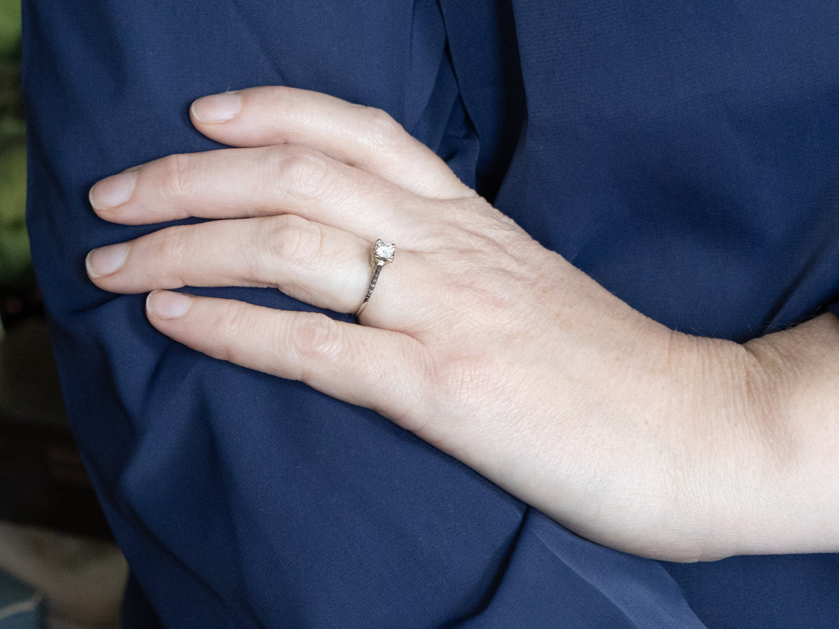 Antique Diamond Solitaire Engraved Gold Engagement Ring