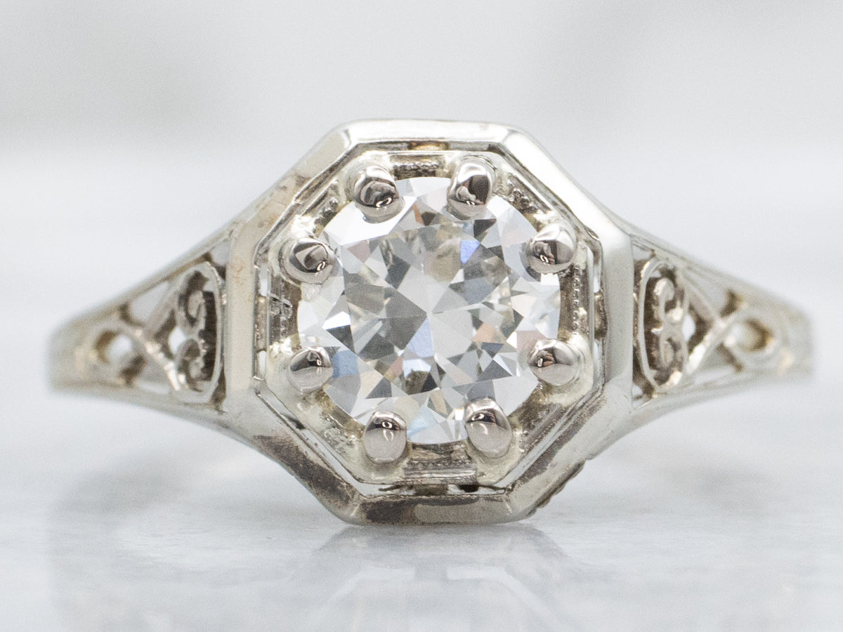 1920s European/Transitional Cut Diamond Filigree Engagement Ring