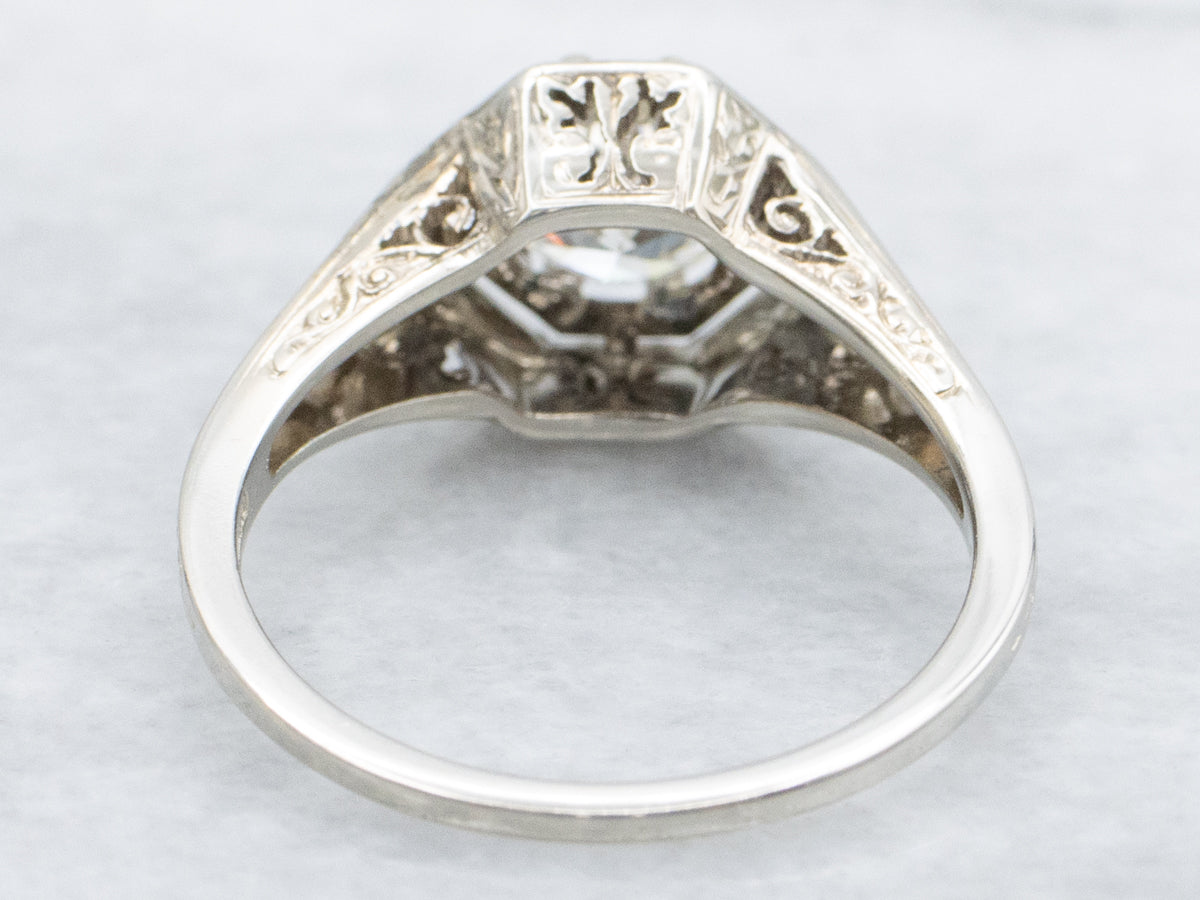 1920s European/Transitional Cut Diamond Filigree Engagement Ring