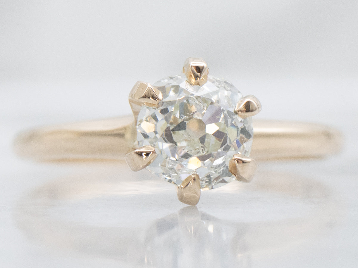 Six-Prong Old Mine Cut Diamond Gold Engagement Ring