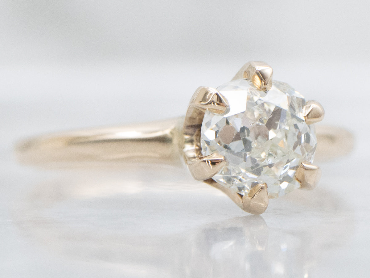 Six-Prong Old Mine Cut Diamond Gold Engagement Ring