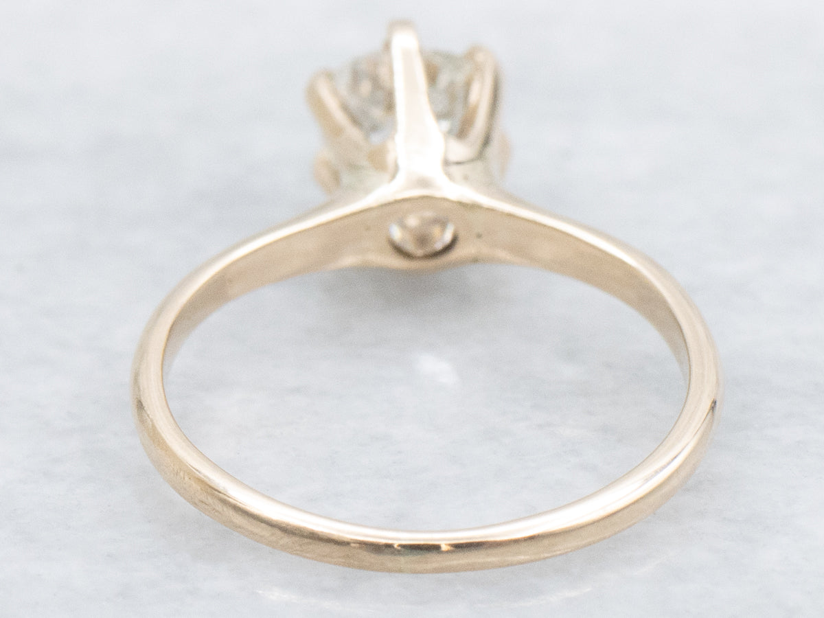 Six-Prong Old Mine Cut Diamond Gold Engagement Ring