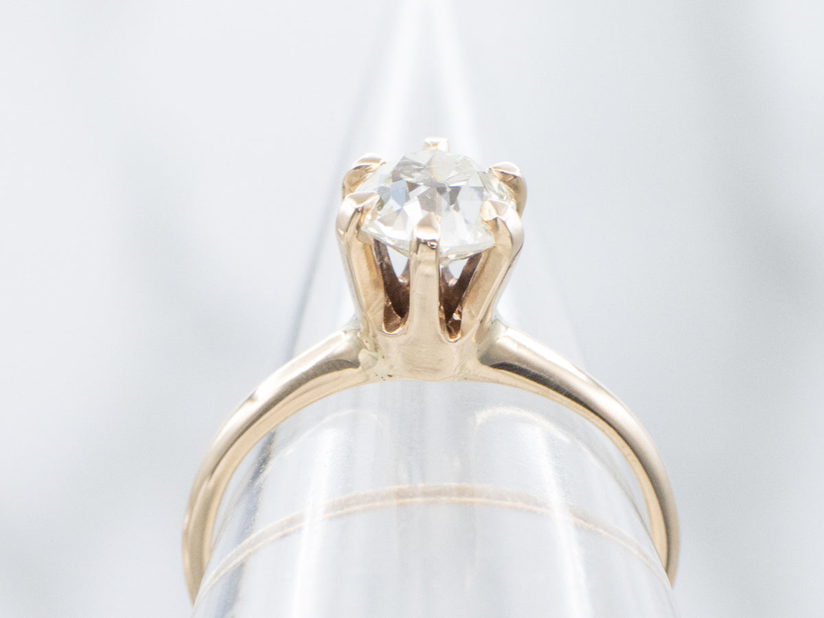 Six-Prong Old Mine Cut Diamond Gold Engagement Ring