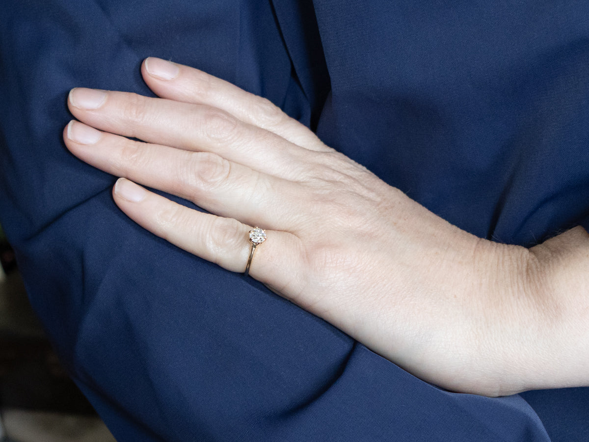 Six-Prong Old Mine Cut Diamond Gold Engagement Ring