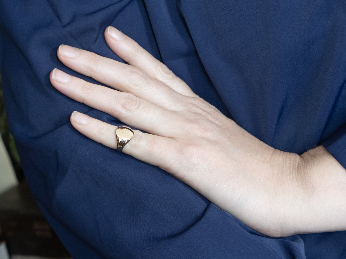 Simple Plain Oval Yellow Gold Signet Ring