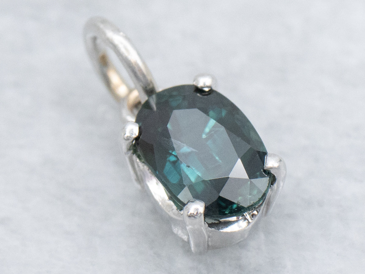 Oval-Cut Teal Sapphire White Gold Pendant