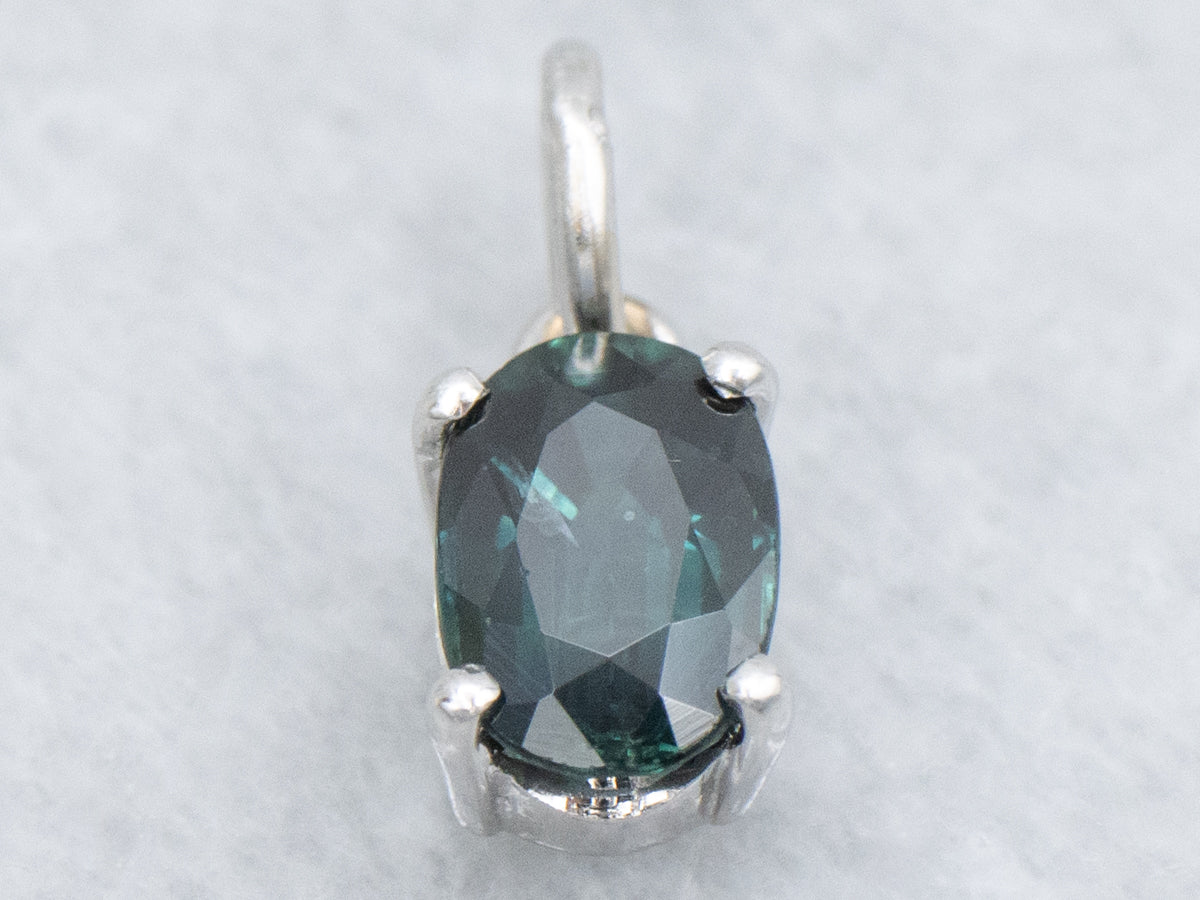 Oval-Cut Teal Sapphire White Gold Pendant