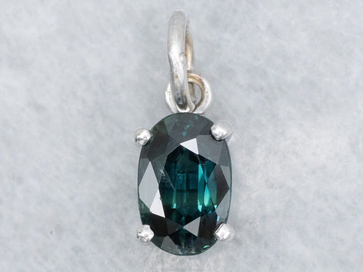 Oval-Cut Teal Sapphire White Gold Pendant