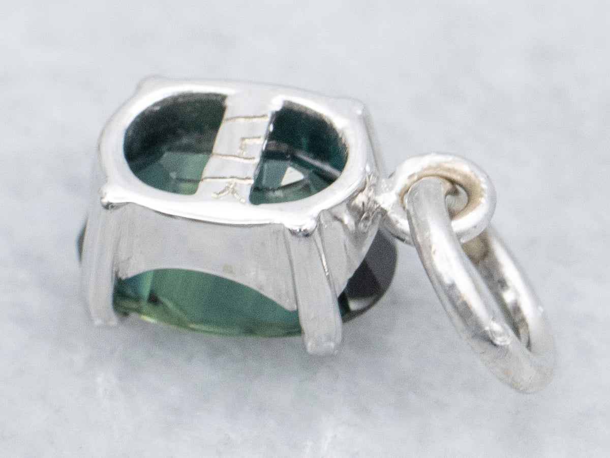 Oval-Cut Teal Sapphire White Gold Pendant