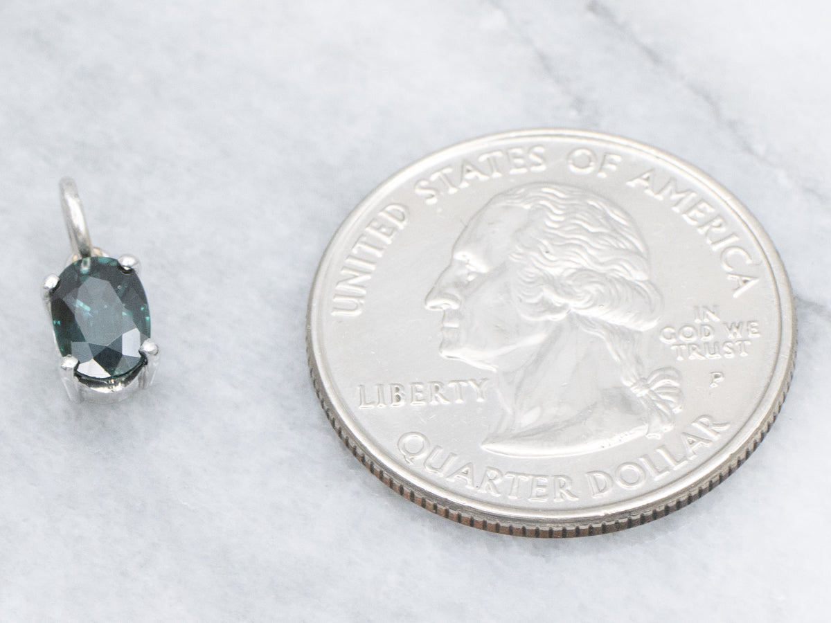Oval-Cut Teal Sapphire White Gold Pendant