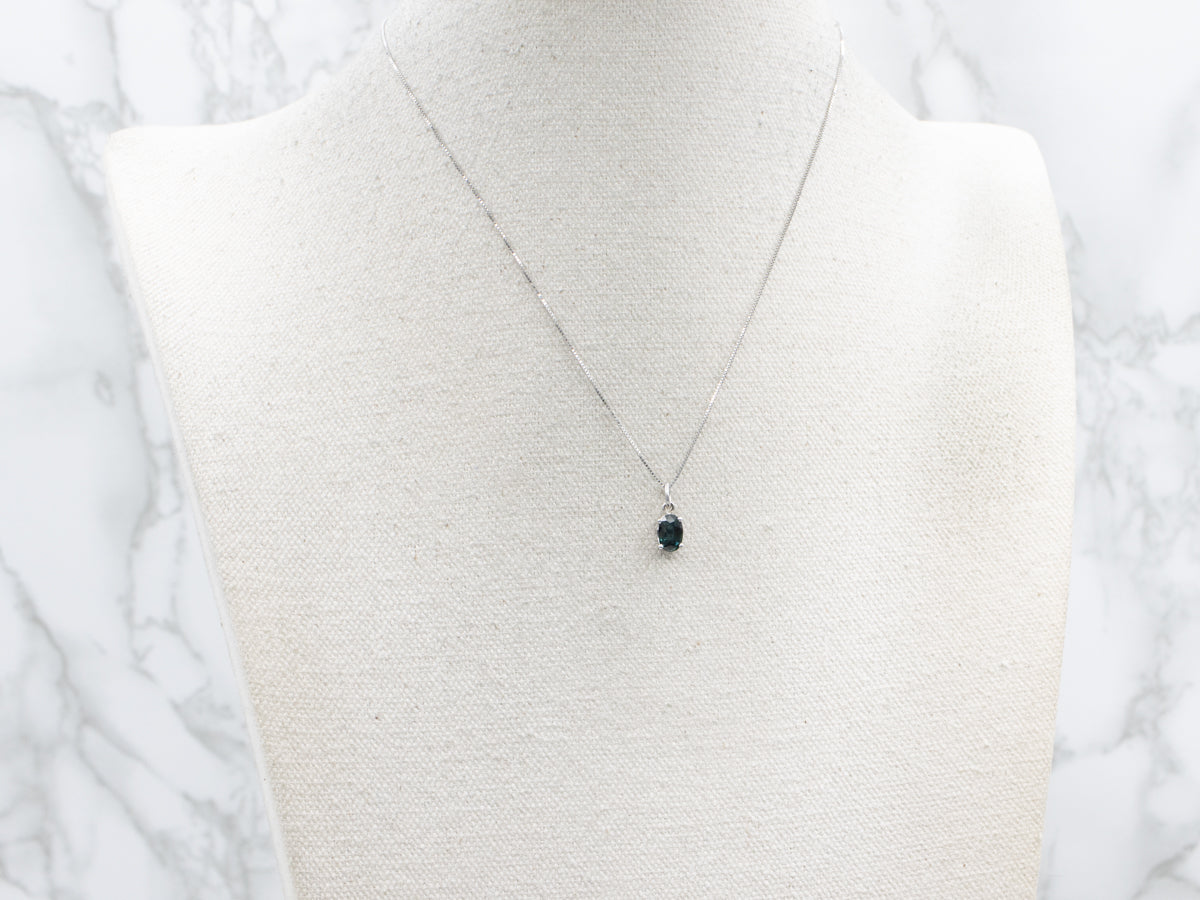 Oval-Cut Teal Sapphire White Gold Pendant