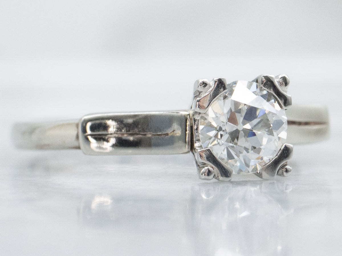 European Cut Diamond Retro Era Solitaire Engagement Ring