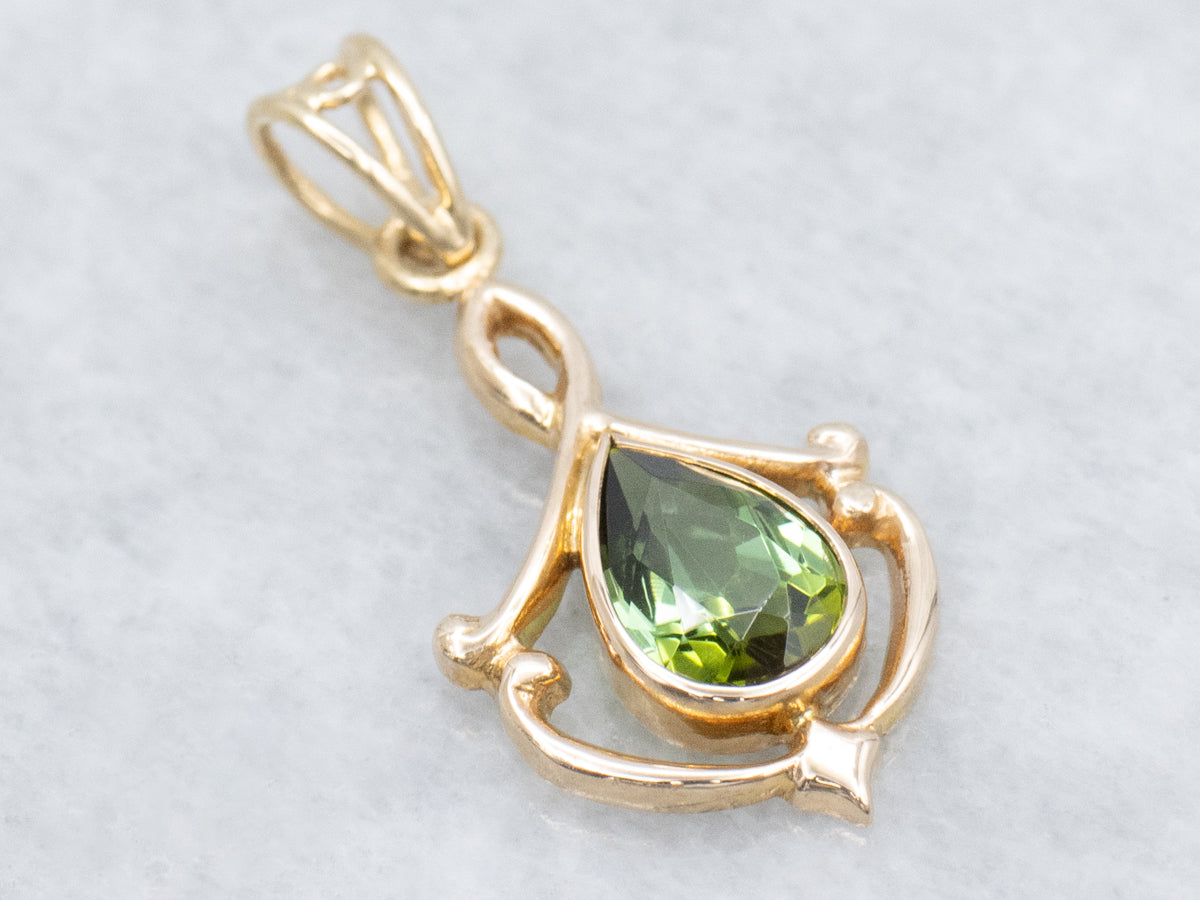 Teardrop Green Tourmaline Gold Lavalier Pendant