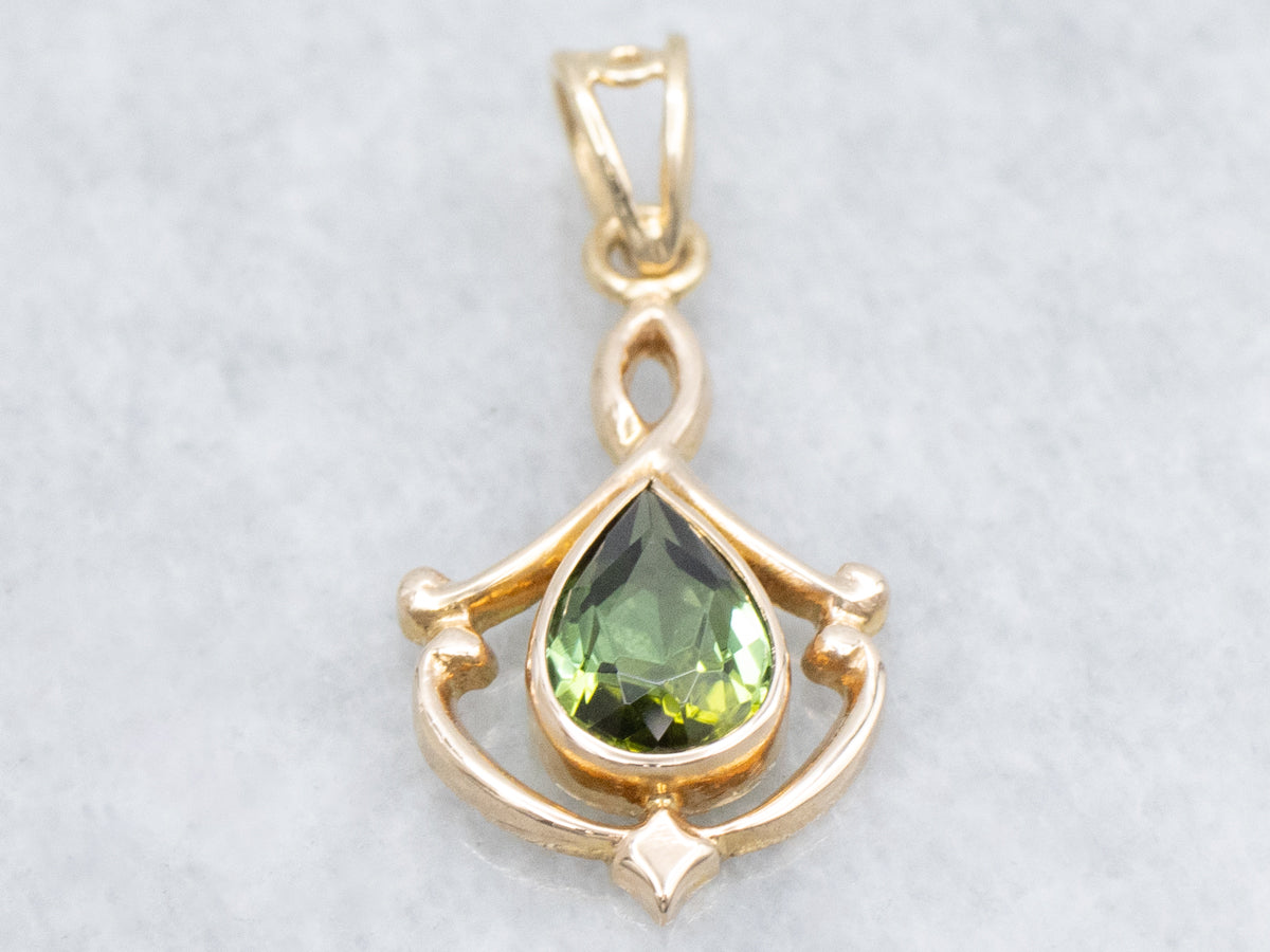 Teardrop Green Tourmaline Gold Lavalier Pendant