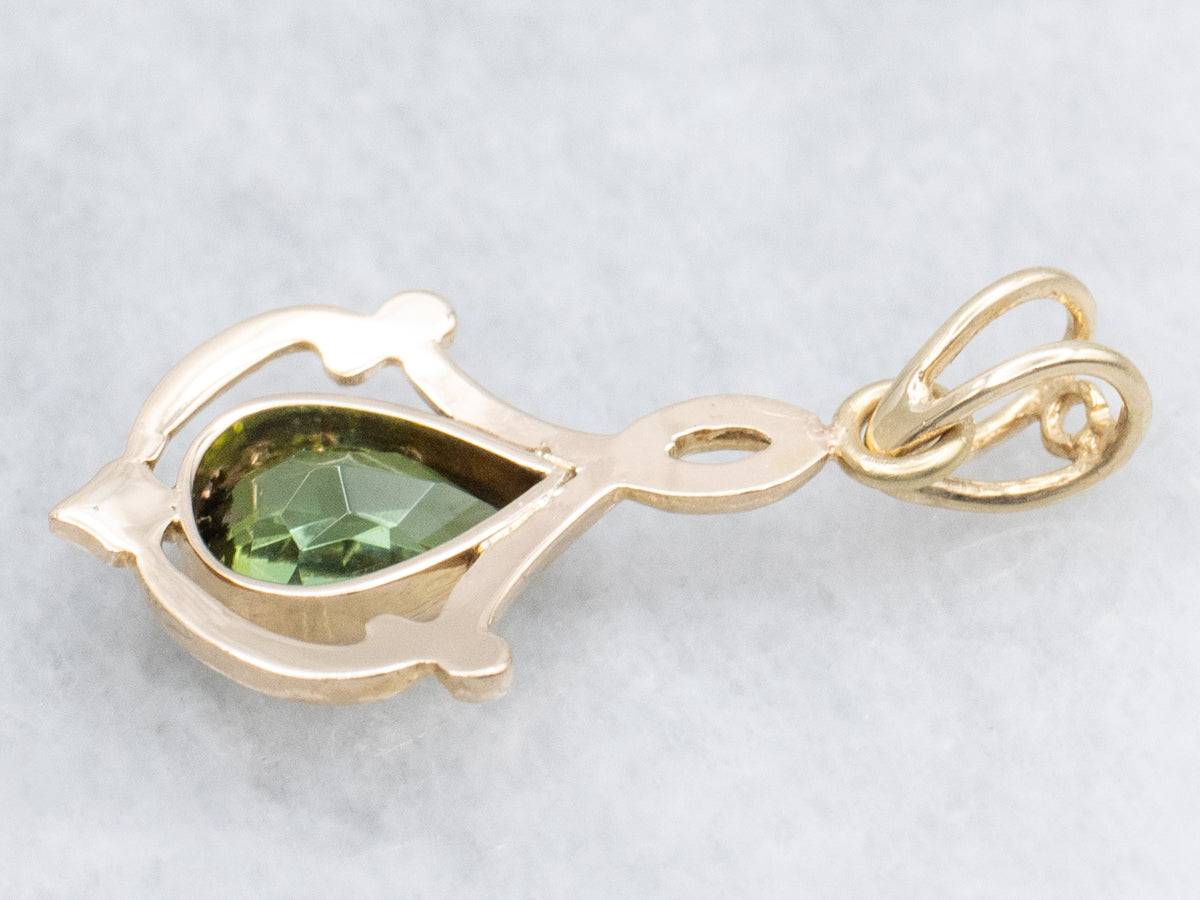 Teardrop Green Tourmaline Gold Lavalier Pendant
