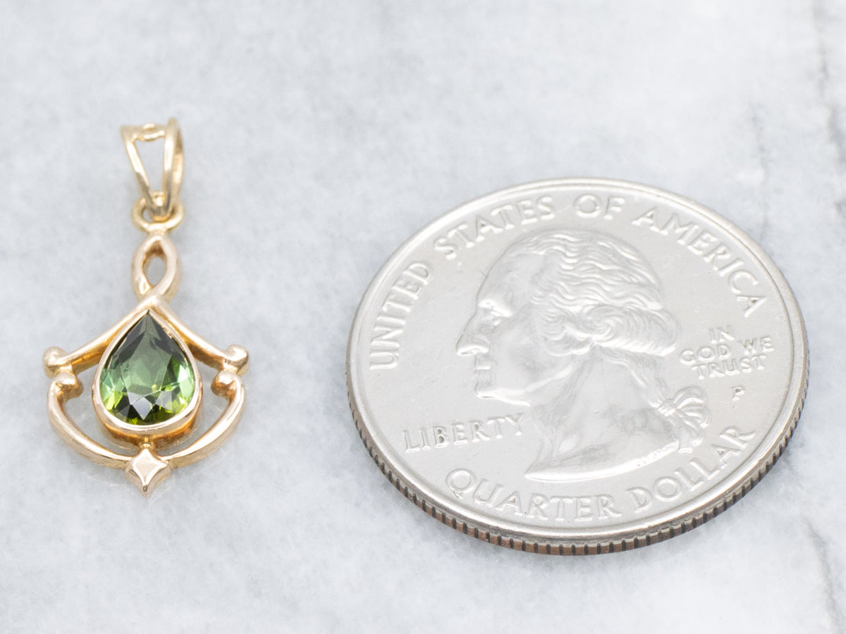Teardrop Green Tourmaline Gold Lavalier Pendant