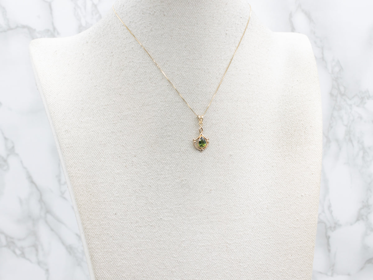 Teardrop Green Tourmaline Gold Lavalier Pendant