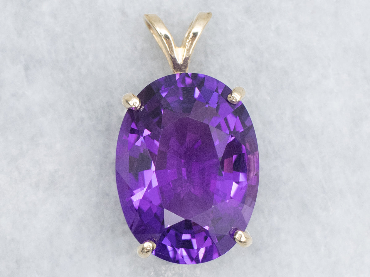 Oval-Cut Amethyst Yellow Gold Pendant