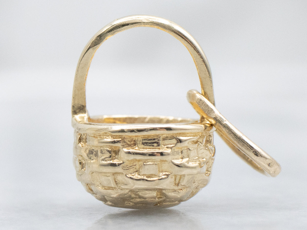 Vintage Gold Woven Basket Charm