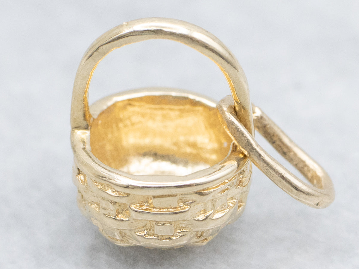 Vintage Gold Woven Basket Charm