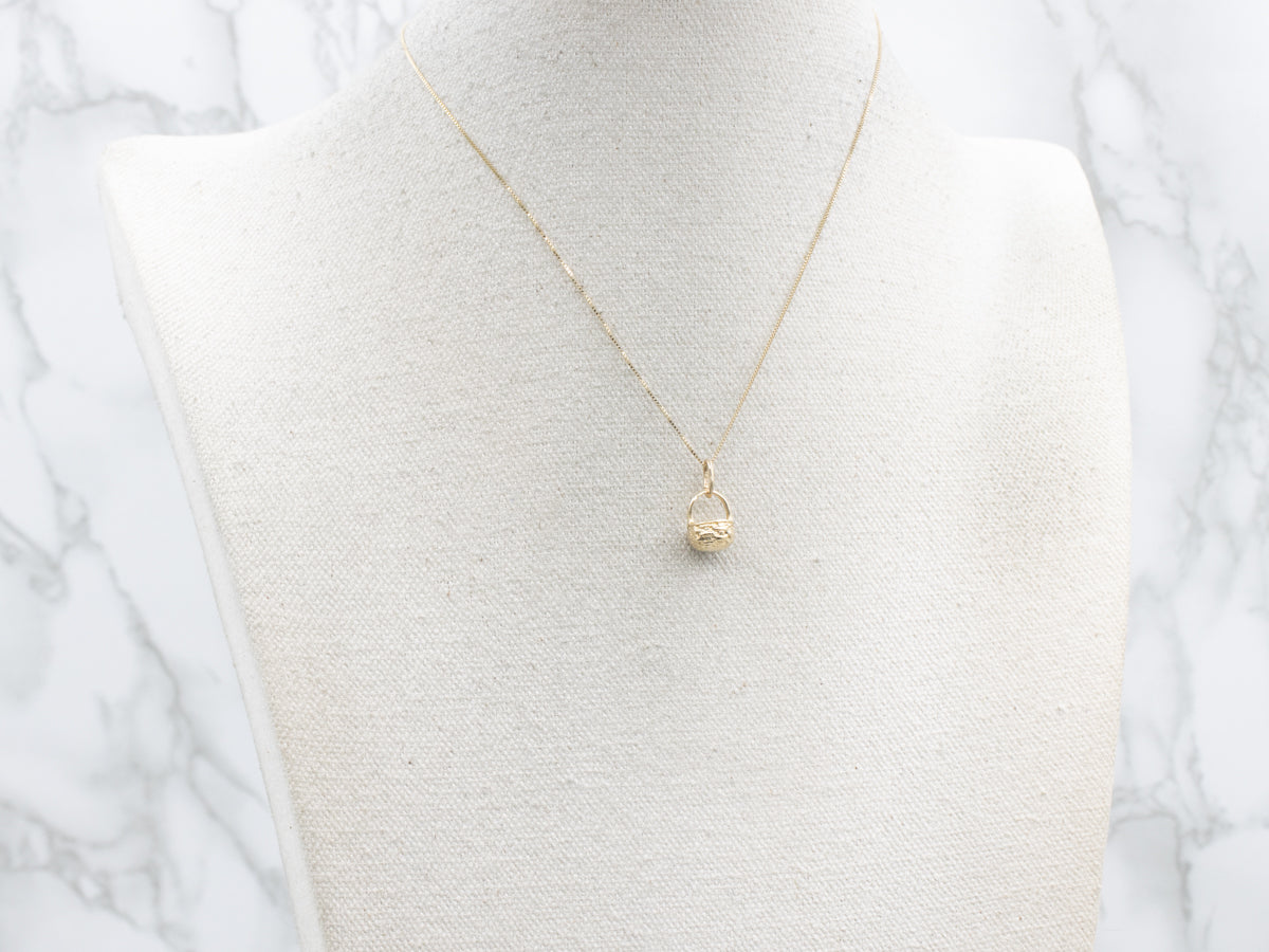 Vintage Gold Woven Basket Charm