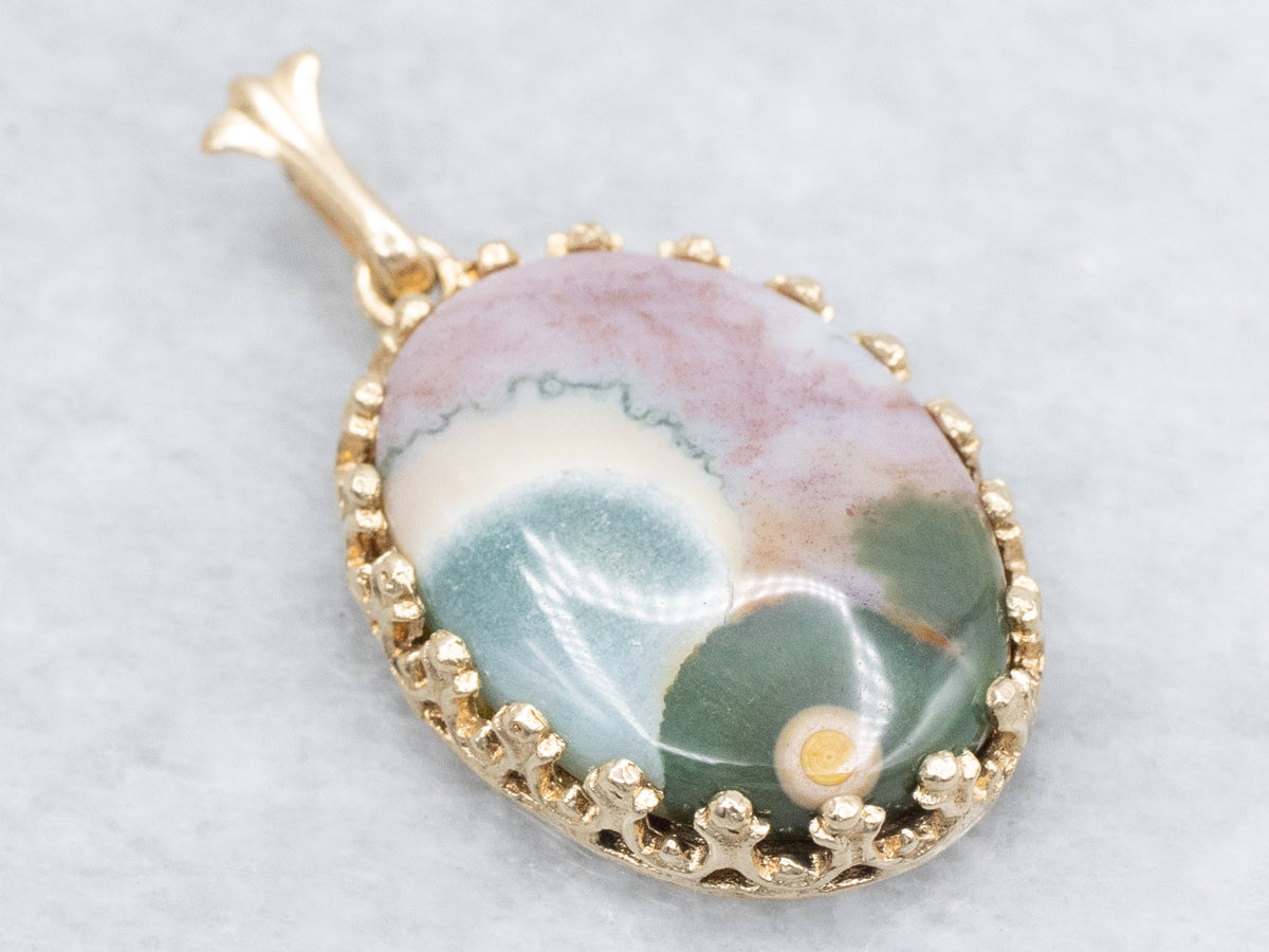 Madagascar Ocean Jasper Yellow Gold Pendant