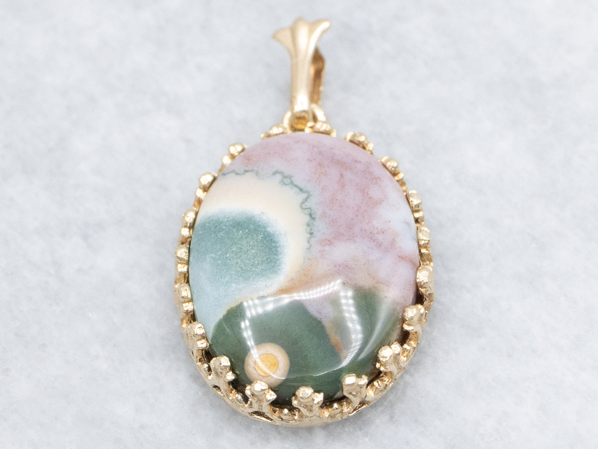 Madagascar Ocean Jasper Yellow Gold Pendant
