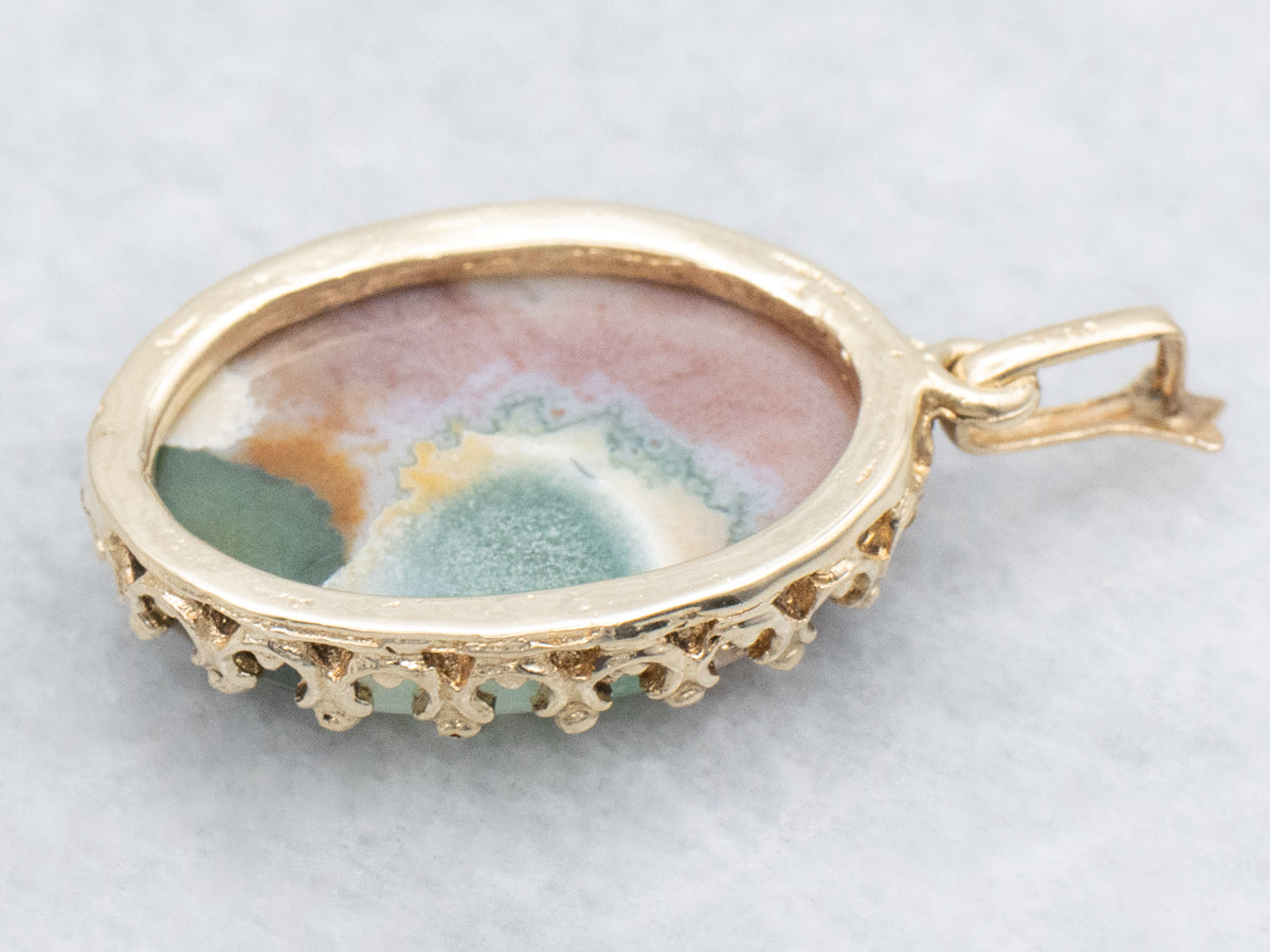Madagascar Ocean Jasper Yellow Gold Pendant