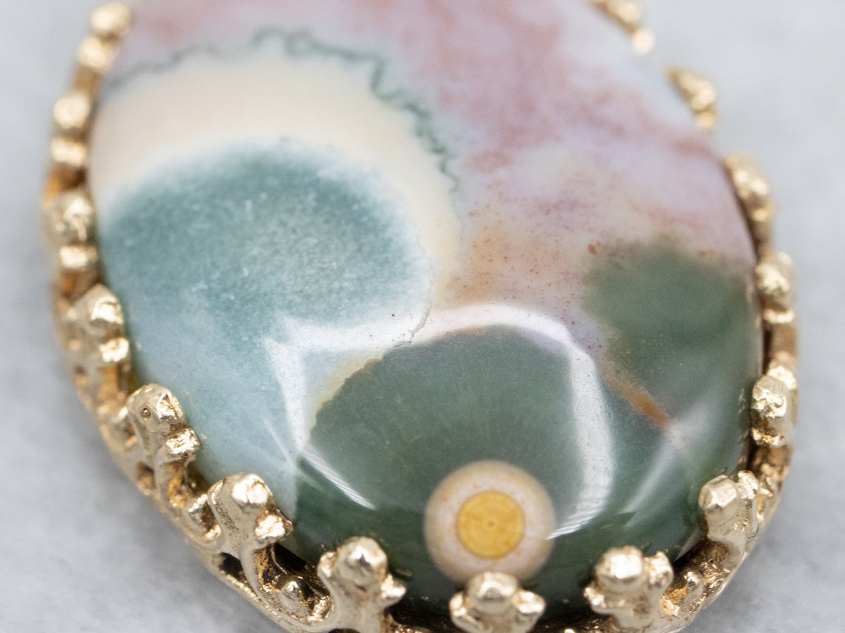 Madagascar Ocean Jasper Yellow Gold Pendant