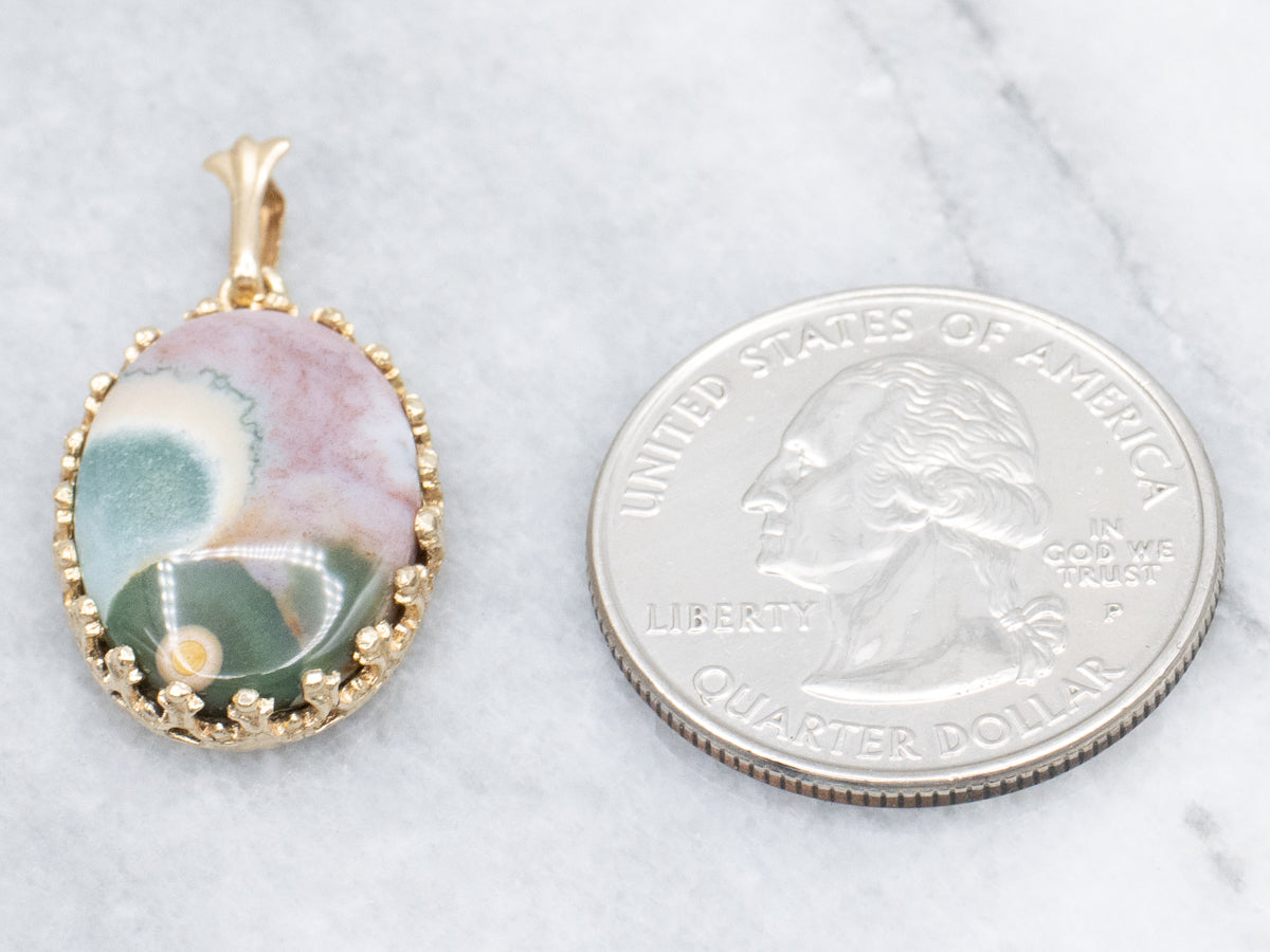 Madagascar Ocean Jasper Yellow Gold Pendant