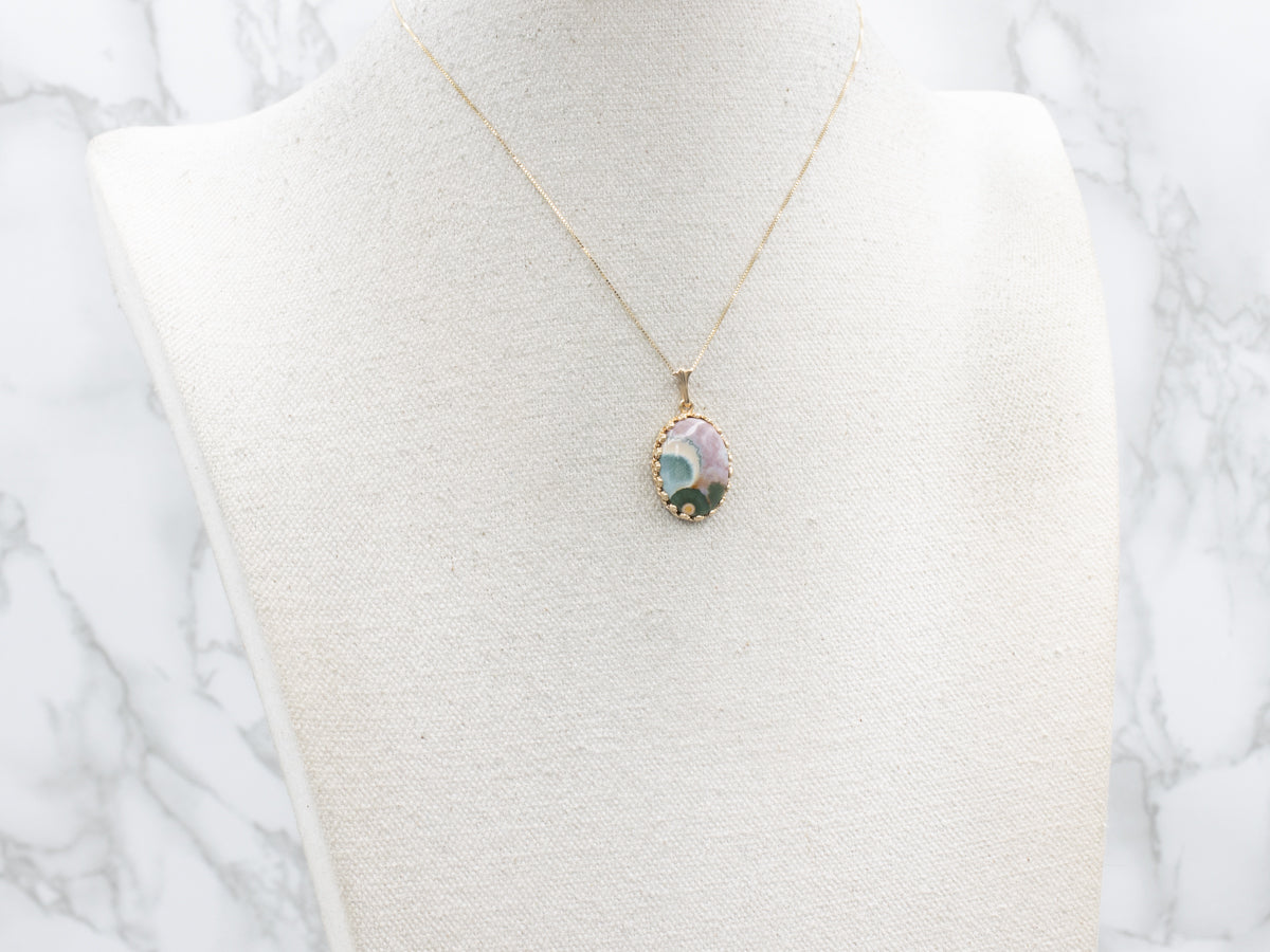 Madagascar Ocean Jasper Yellow Gold Pendant