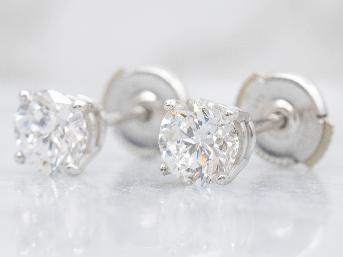 Modern Four-Prong Brilliant Diamond Stud Earrings