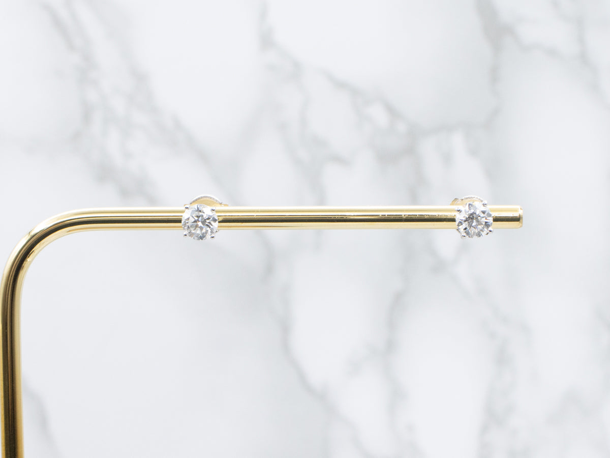 Modern Four-Prong Brilliant Diamond Stud Earrings