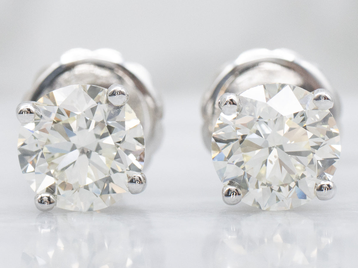 Round-Brilliant Diamond White Gold Screw Back Stud Earrings