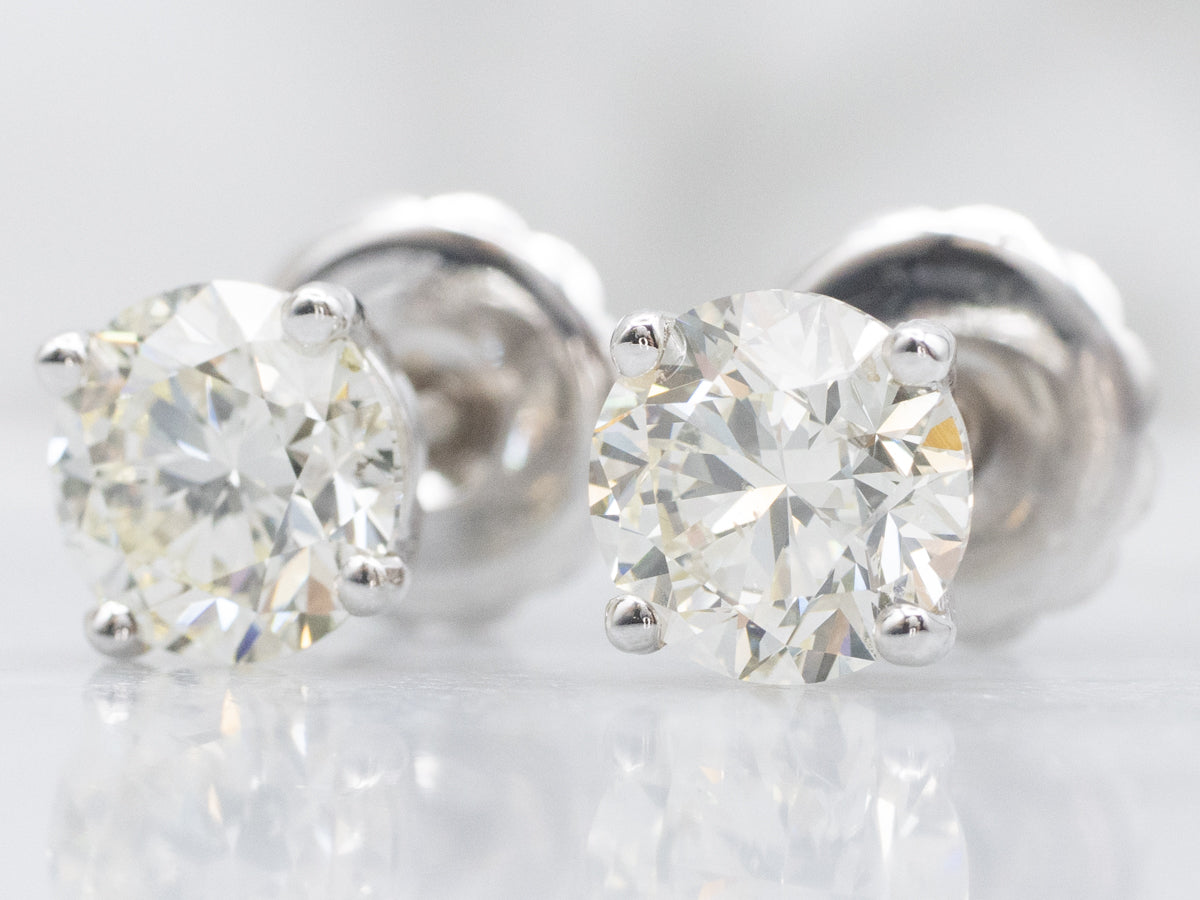 Round-Brilliant Diamond White Gold Screw Back Stud Earrings