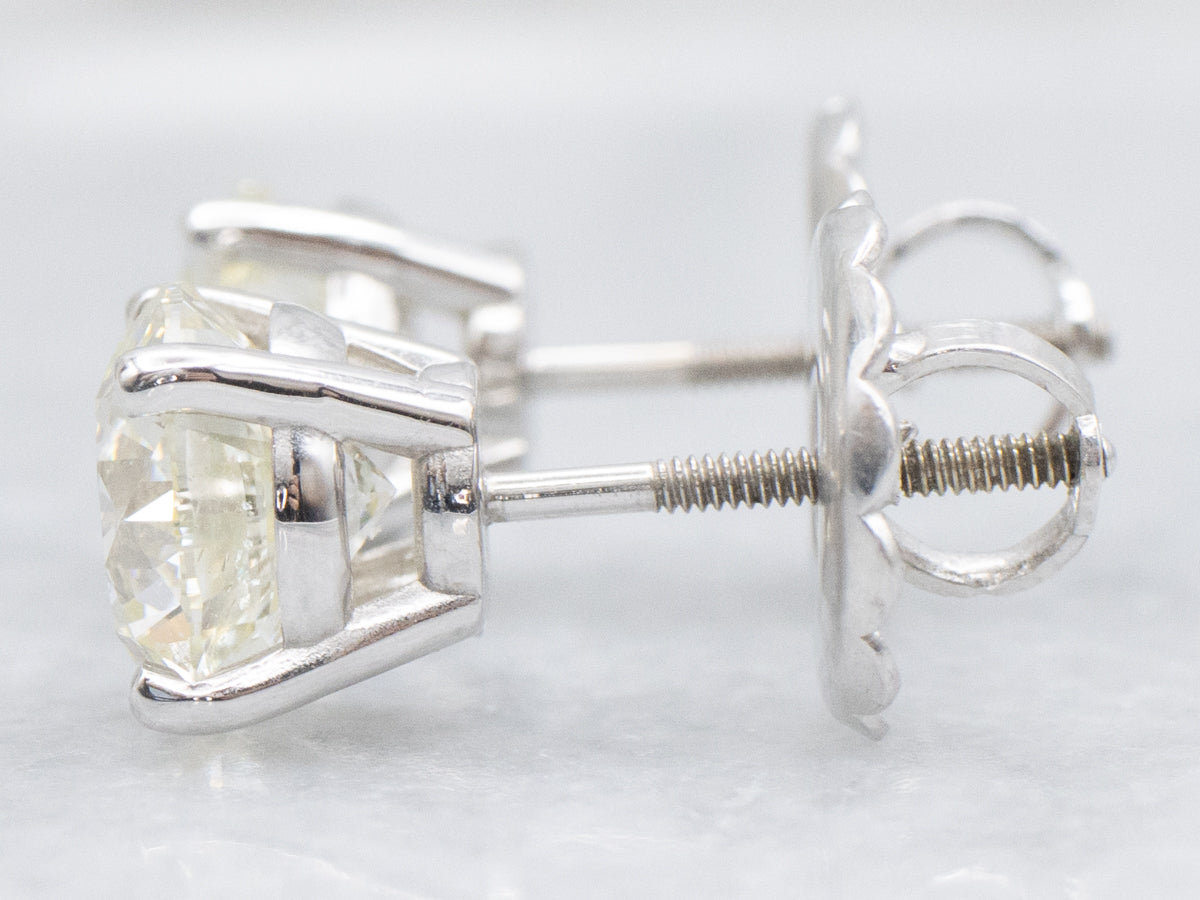 Round-Brilliant Diamond White Gold Screw Back Stud Earrings