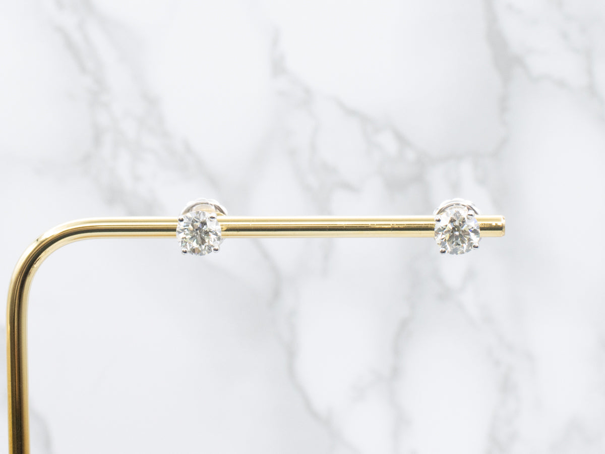Round-Brilliant Diamond White Gold Screw Back Stud Earrings