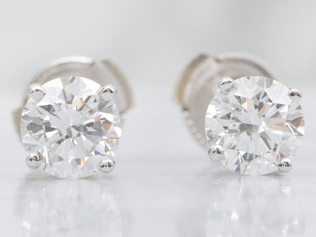Modern Four-Prong Brilliant Diamond White Gold Stud Earrings