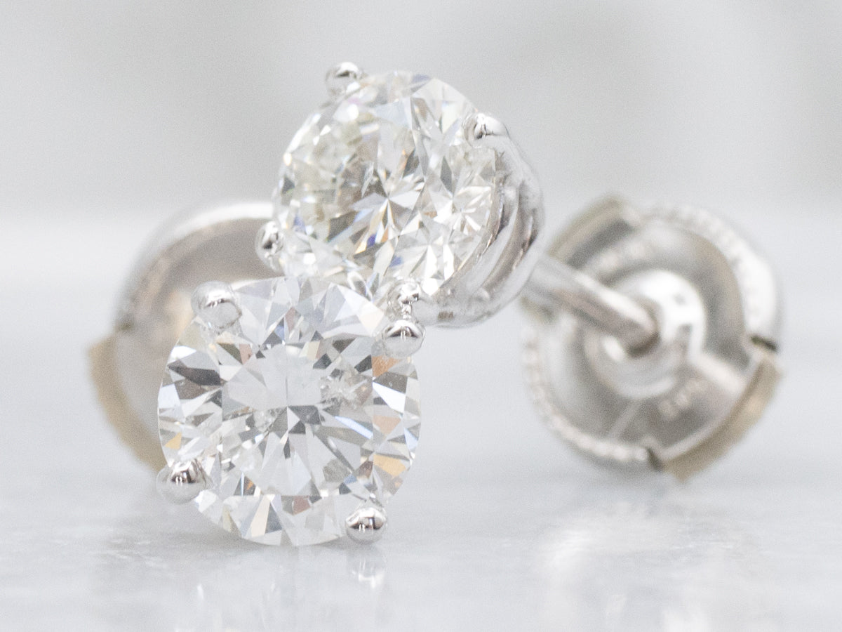 Modern Four-Prong Brilliant Diamond White Gold Stud Earrings