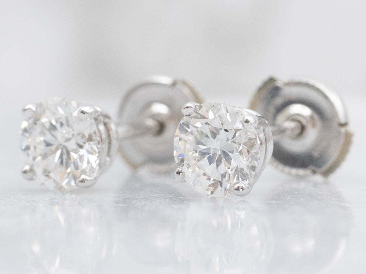 Modern Four-Prong Brilliant Diamond White Gold Stud Earrings