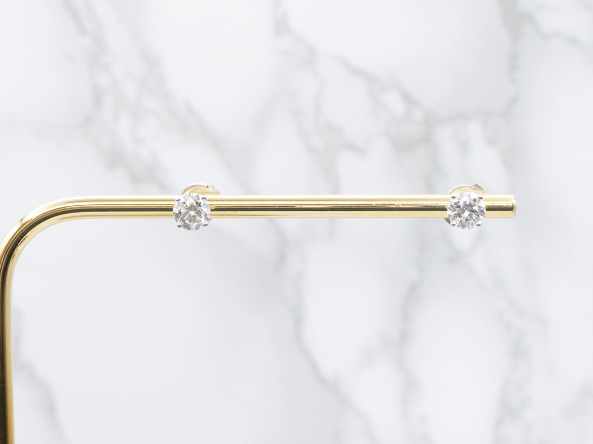 Modern Four-Prong Brilliant Diamond White Gold Stud Earrings