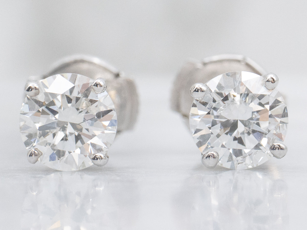Large Round-Brilliant Diamond White Gold Stud Earrings