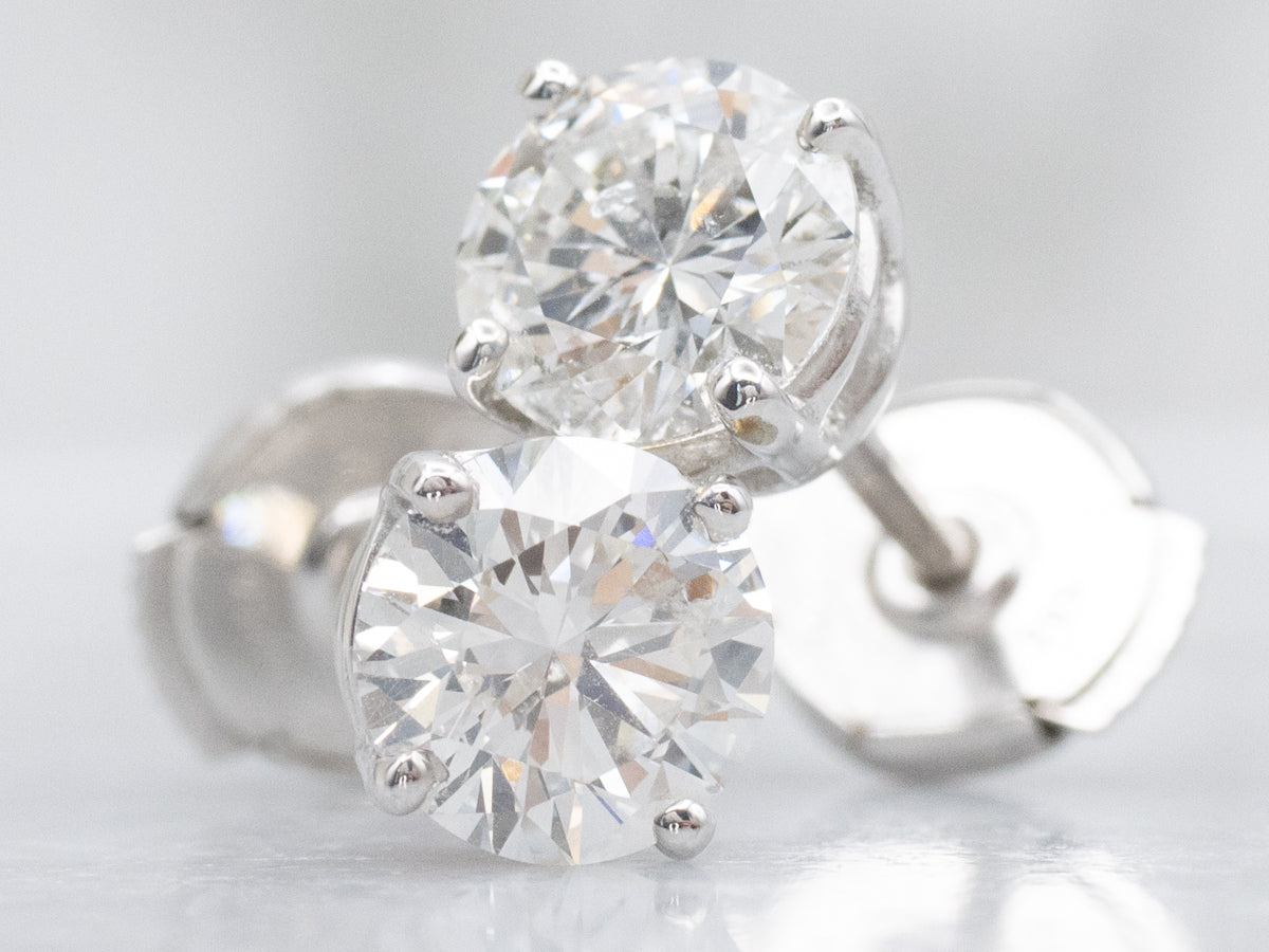 Large Round-Brilliant Diamond White Gold Stud Earrings